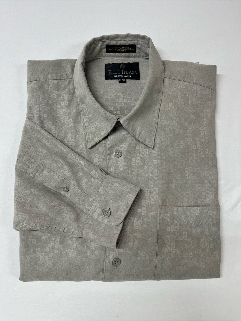 Bill Blass Black Label Gray Geometric Button Down Shirt Mens 18x37 XL 1677